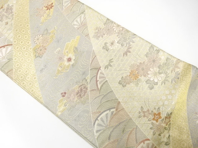 JAPANESE KIMONO / ANTIQUE FUKURO OBI / SILK / SAGANISHIKI / WOVEN SEIGAIHA